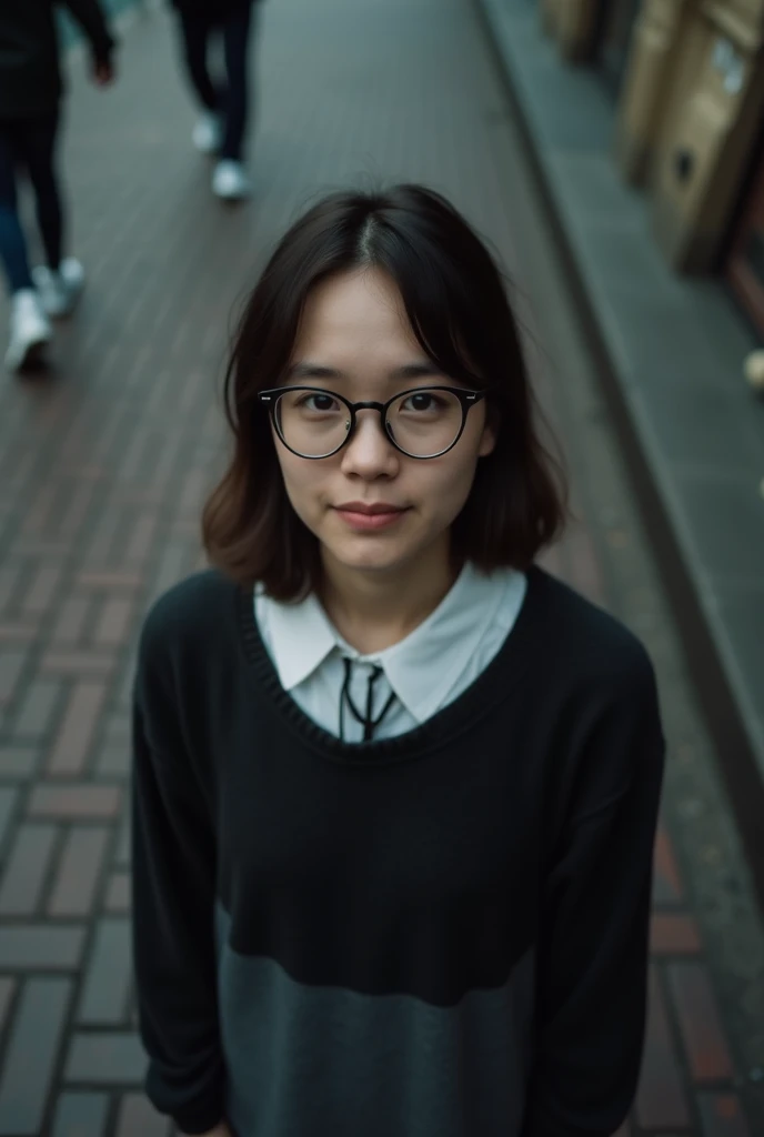 narrow eyes,black and white,Showa,Glasses,girls,adventure,School ruins,