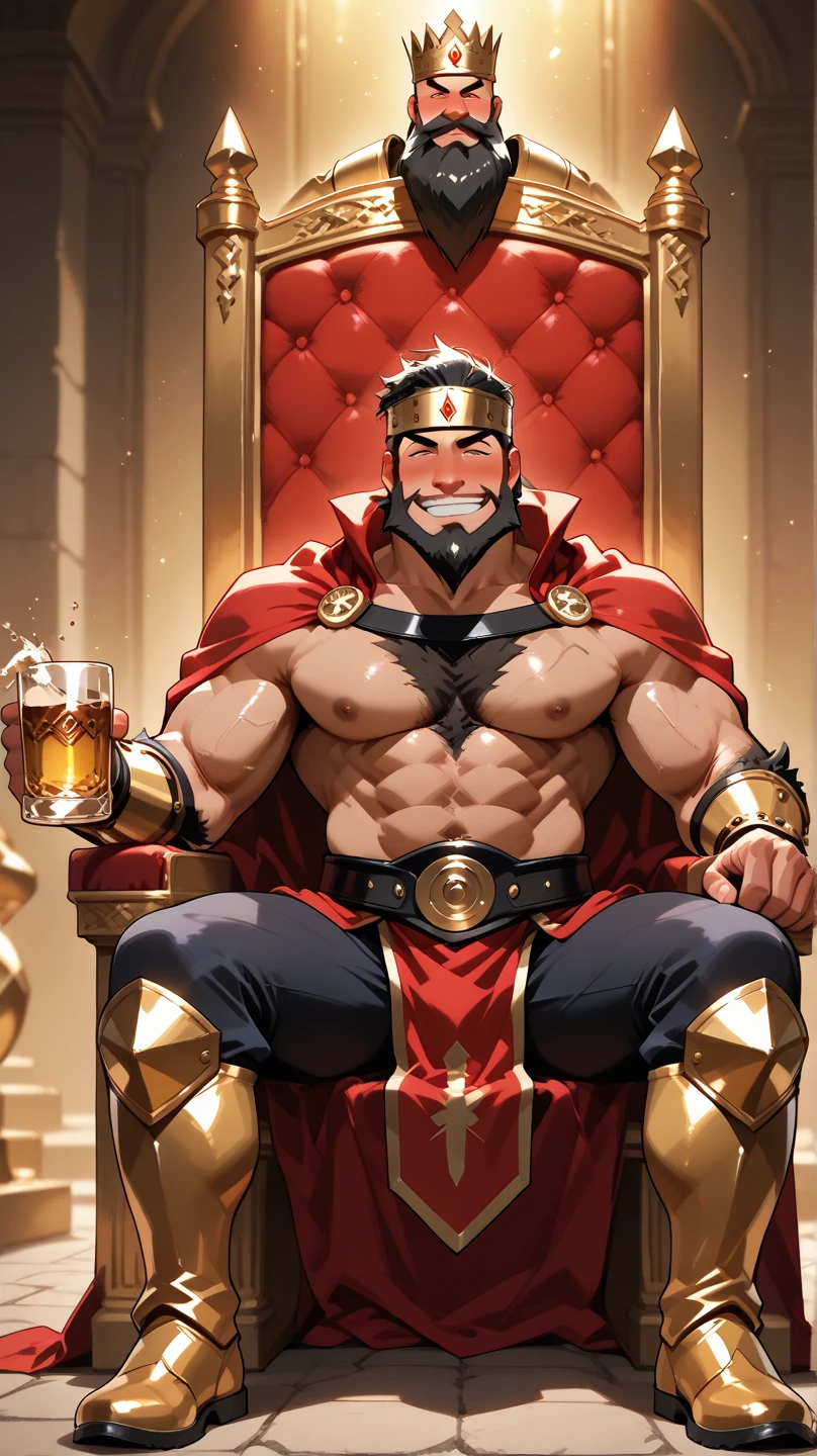 The male god sits on the throne drinking super giant beer