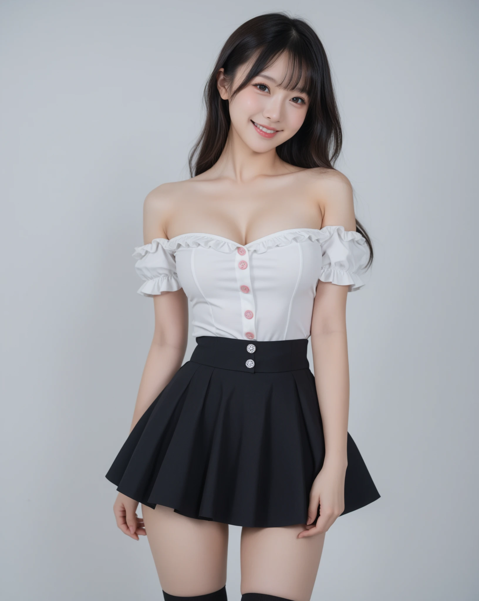 (((Skirt Lift 2)))，Curtsey，A 12-year-old girl，pleatedskirt lift up, SFW, MEDIUM ROUND BREAST, TIGHT CLEAVAGE 