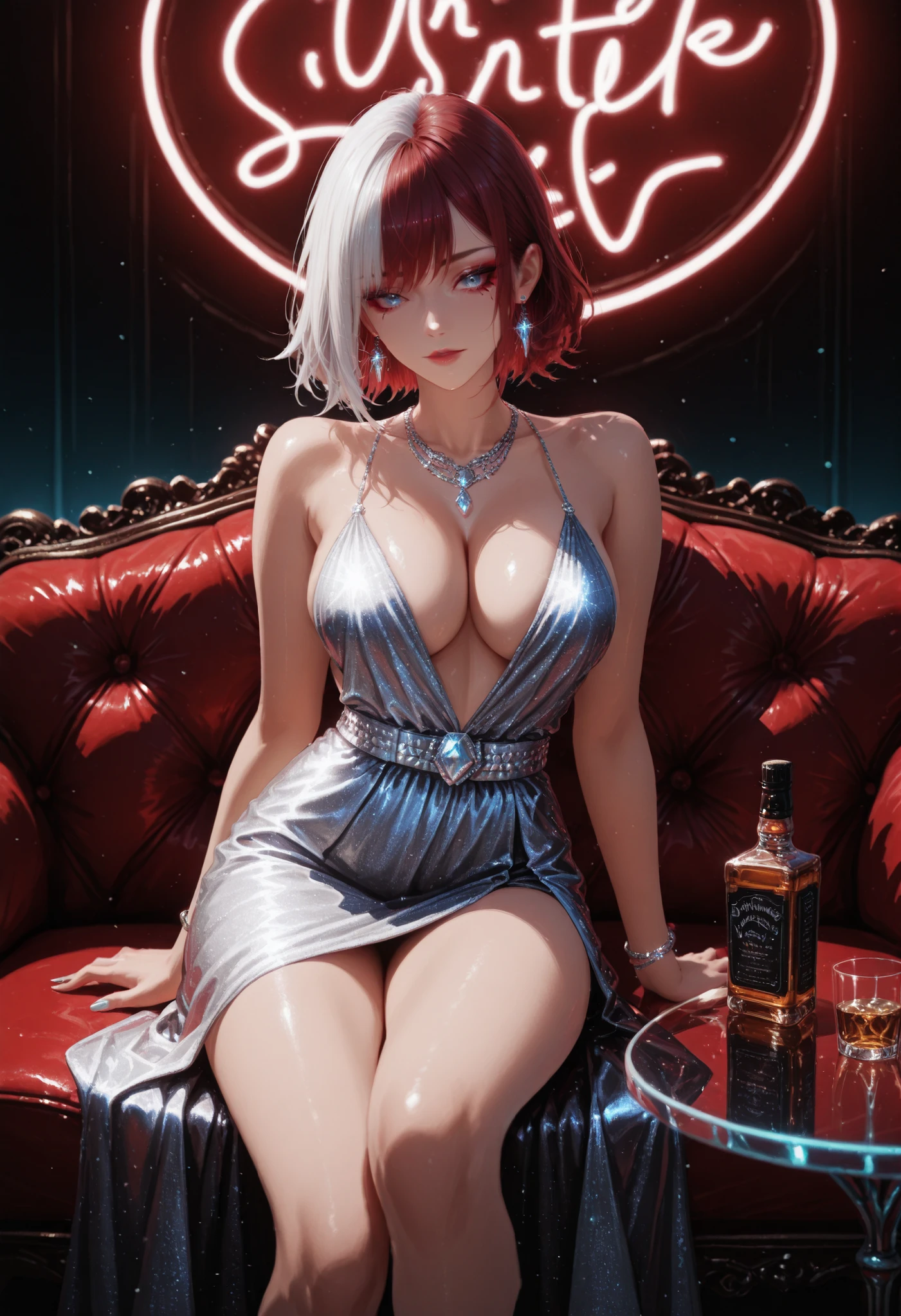 A young female vampire, beautiful, in a silver gown, holding a glass of wine in her hand. --auto --s2