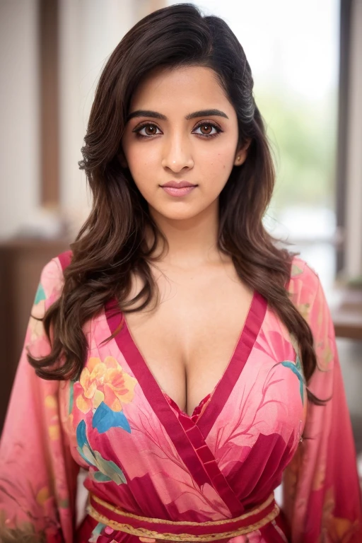 Indian busty gorgeously prettiest lady(face lookinlike Indian actress(beautiful face, beautiful nose, beautiful eyes, beautiful lips, beautiful navel,very large gigantic breasts,)) wearing saree(Indian traditional) . She is opening her blouse buttons, her huge large gigantic  beautiful breasts Coming out of her blouse but she is very shy. She is giving intimate look. Her she is showcasing her deep huge cleavage of huge saggy breasts lying on bed sleeping. Real skin texture. Real clothes, She is real Indian housewife, Full body photo, full picture. Her facial details are exceptionally perfect realistic. She is smiling softly. Her lips are perfectly crafted. Very shy sexy mother lying on side on bed. Shebhas voluptuous breasts. 
