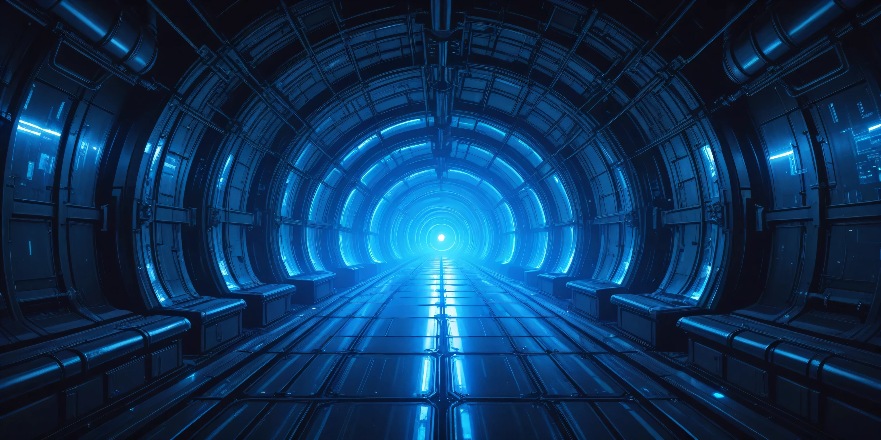 masterpiece, top quality, very high definition, Newest, very beautiful, amazing quality,Hi-Res, futuristic industrial environment, dark metallic sci-fi tunnel walls, mystical ambient lighting, glowing particles on the sides, purple and deep blue tones, foggy atmosphere, no central object, wide background depth, cinematic lighting, no screens, no monitors, ultra high resolution, for 3D render environment