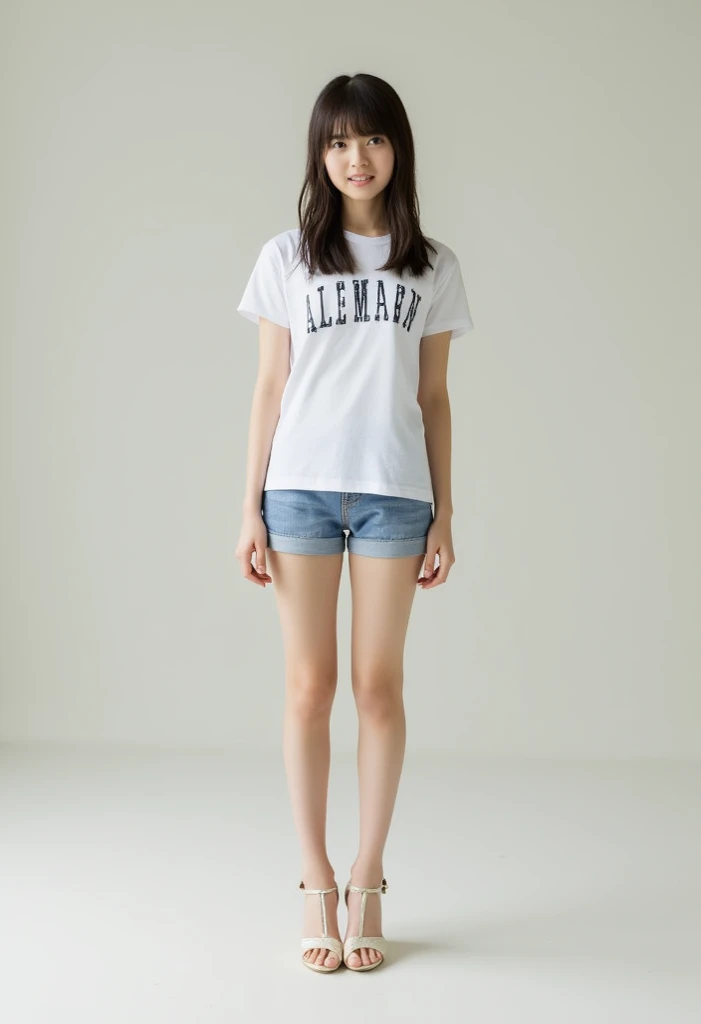 A tanned 11-year-old Japanese boy modeling for a full-body photoshoot in shorts during summer vacation