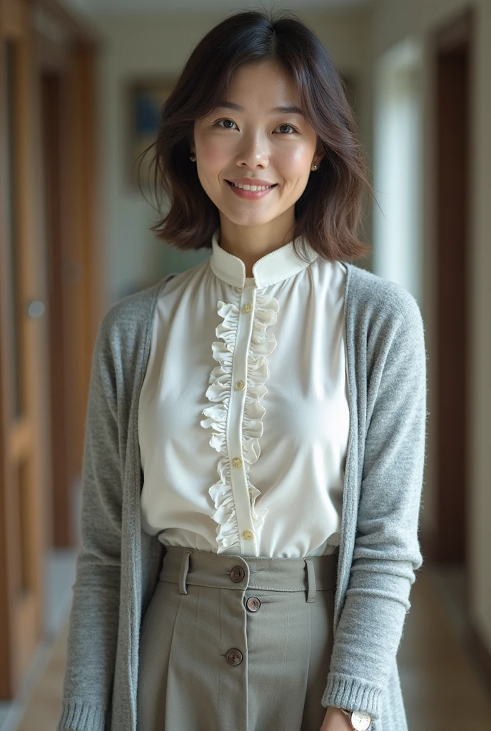 (Highest quality, masterpiece,Photo Real,Super detailed,Textured skin:1.2),From above, break (Put your hands on your knees),(Bend your waist forward),((Tilt your upper body)),1 Girl,
break (mini skirt),(shirt),
break (Japanese Mature),(45 years old),
break (Natural Hairstyles),Natural Eyebrow,smile,