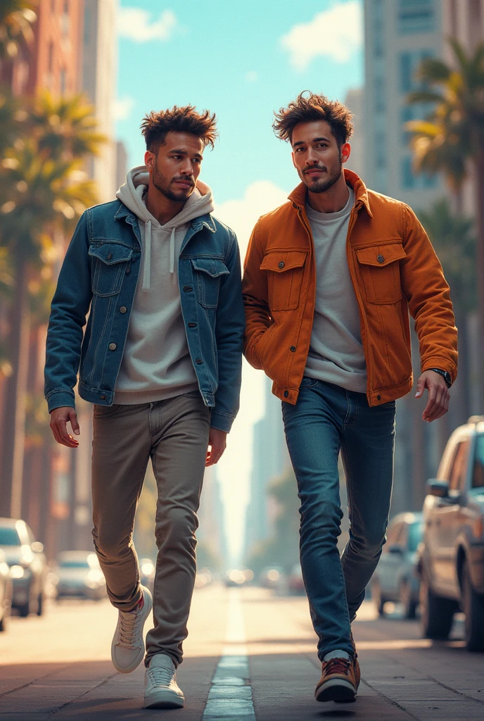 Men friends appreciate, hand on shoulder, shop background --auto