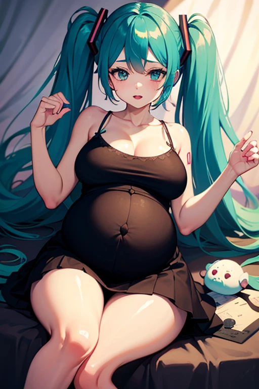 ((masterpiece, best quality)), high resolution,ultra detailed,8k,16k,detailed background, perfect lighting,detailed beautiful eyes,pussy,1girl,solo,nsfw,clitoris,embarrassed,blush,look at viewer,steam,sweat,aroused,from front,(standing),in heat,fisheye lens,show off pussy,t-shirt,seductive eyes,naughty face,open mouth,pregnant,
,slender,pale skin,small breast,faruzan,light green hair,long twintail,hair ornament,(anime style,colorful),forest city