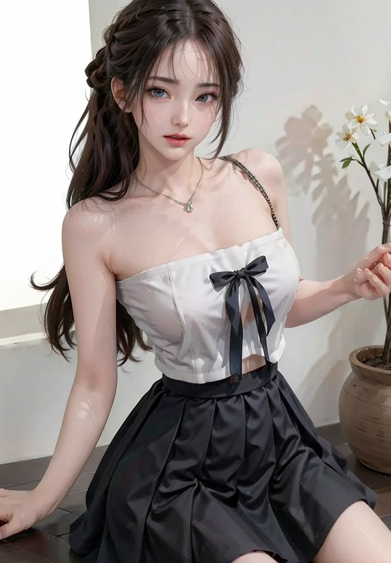 (UHigh resolution, retina, masterpiece, Accurate, Anatomically correct, Textured skin, Super Detail, Attention to detail, high quality, 最high quality, High resolution, 1080P, High resolution, 4K, 8k, 16K), (美しいAttention to detail目, Beautiful lip detail, Highly detailed eyes and face), Soft lighting, Physically Based Rendering, Vibrant colors, (((Uniform skirt))), (A cute girl wearing cat ears headband and a school uniform skirt,High School Uniform), (Glowing Skin, blush), (Wide angle), Eye Reflexes, (Staring at the audience),(Thighs,whole body,艶やかなThighs)((Detailed chest,Detailed nipples),Detailed genitals,Sit down,Bend your knees to show your crotch)