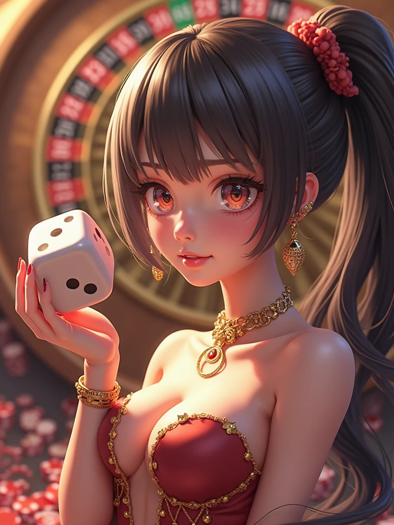 Luxury casino background,bunnygirl,Female dealer,Black color hair,short detailed hair,(耳Nipple Ring:2),dealer,playingcards,8K,3D