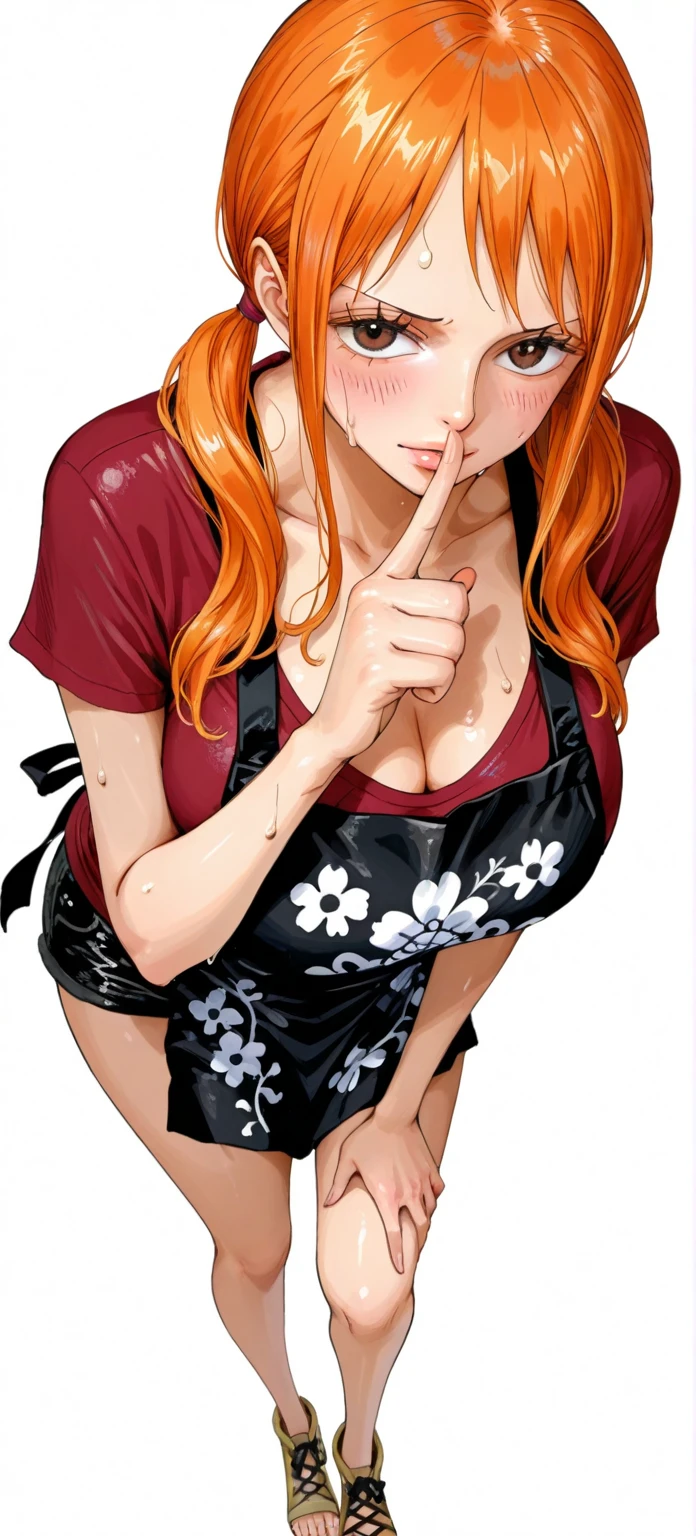 a cartoon picture of a woman in a bikini top and jeans, nami one piece, nami from one piece, nami, beautiful portrait of nami, from one piece, oppai, blue eyes, smoking, ponytail, nsfw