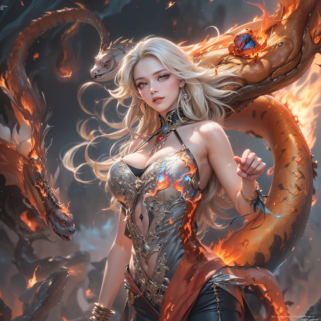 (best quality,4k,8k,highres,masterpiece:1.2, portrait), ultra-detailed, realistic, naked sexy dragon woman with glittering silver scales, skin is glittering silver scales, medium length fiery orange hair with black highlights, very playful but mischievous smile, huge tits, gigantic breasts, naked, nude, detailed crotch, detailed vulva, sexy pose, spread legs, playful, bi-coloured eyes, heterochromia, lustful