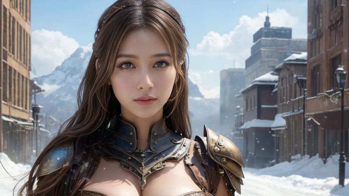 8K、Big breasts super detailed、masterpiece、highest quality、(very detailed)、dynamic angle、mysterious look、Wind effect、fantasy background、rim lighting、cinematic light、超A high resolution、8k uh、film grain、best shadow、delicate、born、particles of light、fine skin texture、Detailed armor texture、detailed face、Complex details、super detailed、shine、strong fraud、silver armor、(holding a weapon)、Slashing、Slashing Action、big and full breasts,Scapula、shining eyes、 long cloak、fantasy、(born)、shoulder armor、Complex、Complex、perfect lighting、looking at the viewer、movie lighting、flying in the sky、Flight、holy light、wonderful、bangs、the wind is strong、frozen mountain々々、long wavy white hair、lich queen,Sexy,attractive,short bob,Chest armor with detailed decoration,