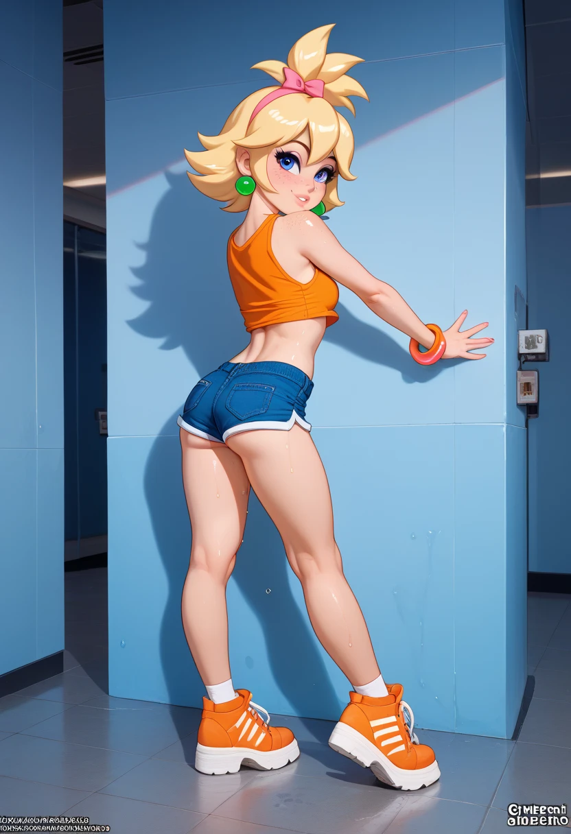 art by diives, girl in denim shorts, golden hair