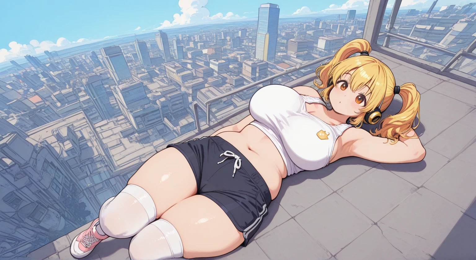 90's giant girl on the road of the big city girl in bikini swimsuit female giant giant girl Whole body sneakers Destroyed skyscrapers Destroyed cars Crowd Unreal Engine, ,anmnr,giantess,giant girl,Big city, valley between buildings, h
