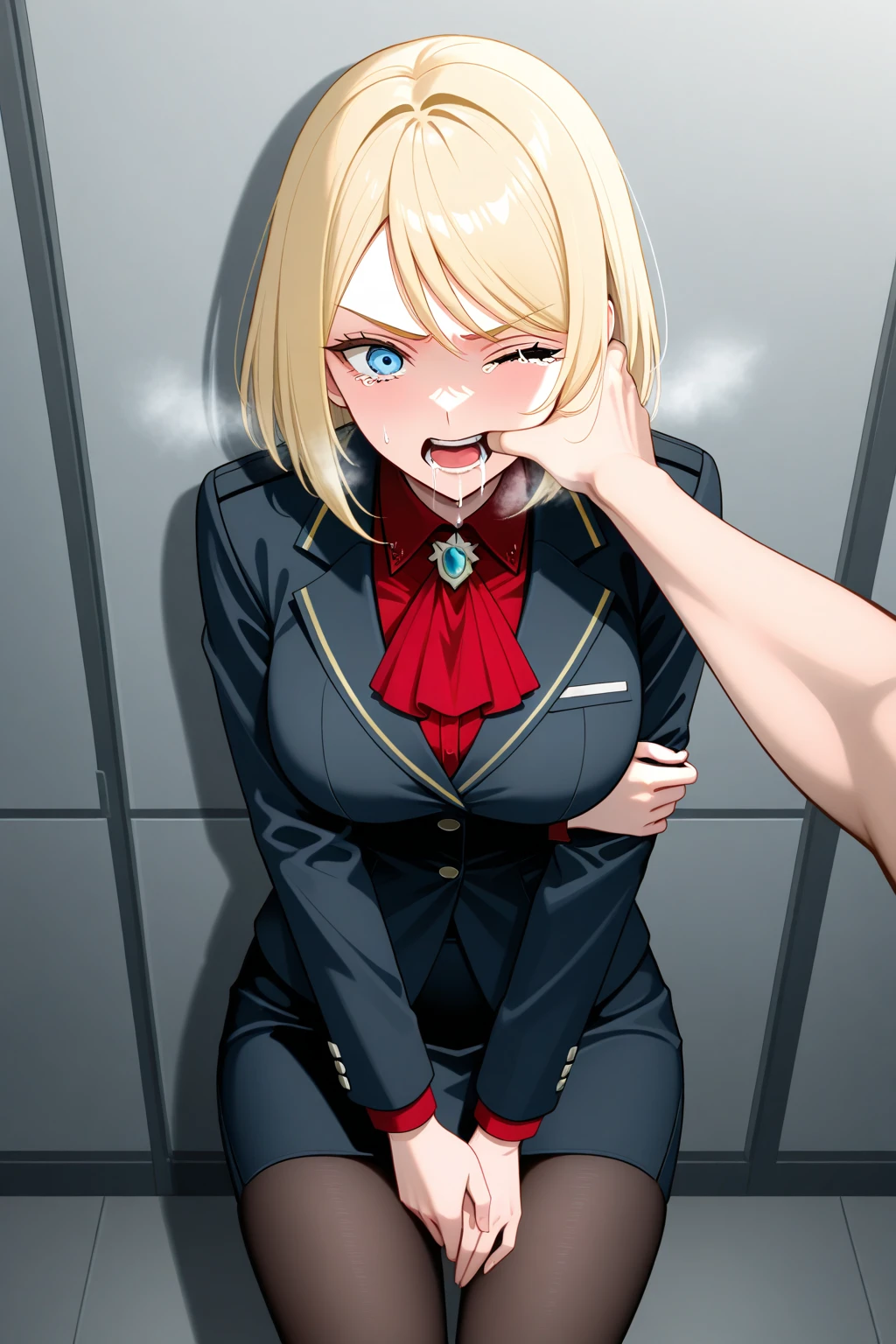 masterpiece, ,(solo:1.1), perfect face, (bright lighting:1.2),beautiful detailed eyes, extremely detailed face, perfect lighting,masterpiece, best quality, ((mature female)), ((large breasts)), 30yo female, 1girl, penis, hetero, 1boy, fellatio, oral, solo focus, pov, red lips, short blonde, straight hair , provocative, tease, lips, lipstick, red lips, red lipstick