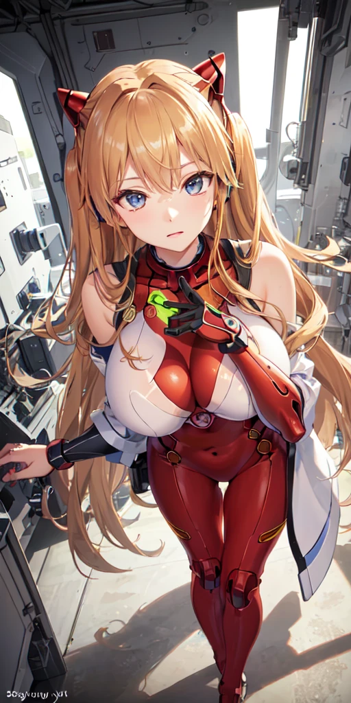 2D Illustration, Anime-style,(((((Very gigantic-breasts,sagging tits,big long breasts, extremely thick thighs,extremely big ass))))), ((The upper part of the body、close-up of one person, Looking up at the person from below)), (((Squatting)))),fascinated expression, Looking at the camera, Beautiful Girl,(((35 years old,Sexy mature madam))), Blonde, Blue-eyed,((((Wearing a bodysuit with dense red and white stripes all over the body,Pilot suit like a bodysuit,She is in the hangar of a large robot, )))),equipped with collars, high-heels,Wet body, Wet clothing,atmosphere of night, Starry sky, Starlight,Giant planets in the sky, Ambient Occlusion, Halation,Blonde Thick long hair braided sideways,Steam from the crotch, urine stains in the crotch,She is standing with her legs spread wide,She is hiding and urinating,She's climaxing with a sexy look on her face,Pubic hair, Glowing skin, Excretion, Pee patience, Beautiful eyes, depth of fields, High definition CG unified 8K wallpaper, masutepiece, Detailed background, Dramatic Angle, dramatic pose, Fluttering hair,Perfect Detail, Realistic skin texture, cleavage, realistic details face, crotch urine, Crotch cleft, Crotch muscles, Wet crotch, pee, Crotch cleft, Wet crotch, erection, waterfall from crotch,Pissing like a waterfall,