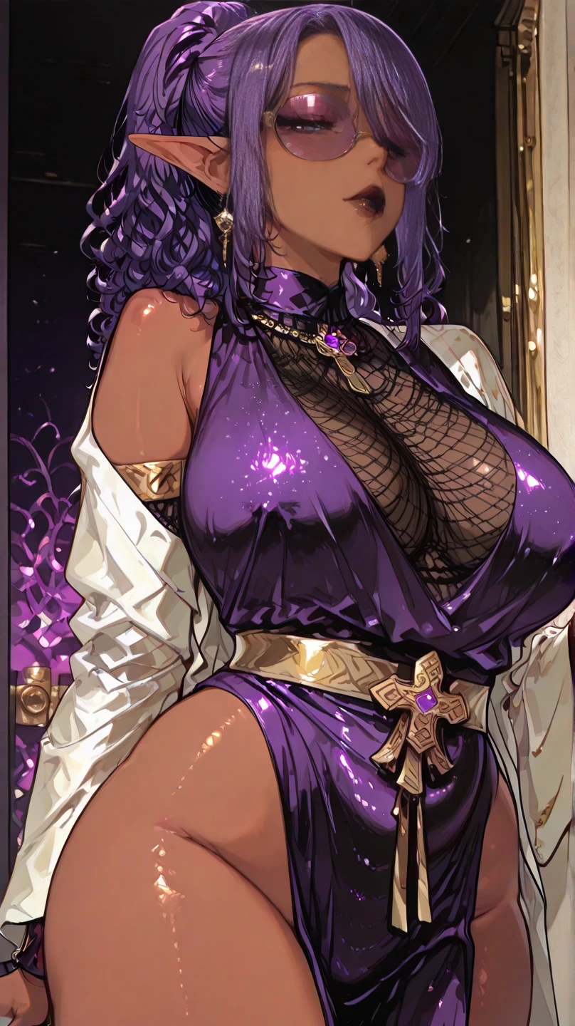 (masterpiece, High resolution, Highest quality:1.3), Professional artwork, 8K, Very detailed, complicated, Vivid image, Sharp focus, Trending on pixiv
Aishwaryalei, alone, Mature Woman, 40 years old, Mature Woman, Curvy, (Dark Skinned female:1.2), (Dark Skin:1.1), Verbal invitation, View your viewers,
Purple Hair, Long Hair, ponytail, (Hair on one eye:0.8), Circlet, Purple lips, compensate, Green Eyes, Hoop Earrings, Lock, Perfect Eyes, Perfect Face, Ultra detailed hair, Detailed face,(Sleep on your back on a luxurious bed)