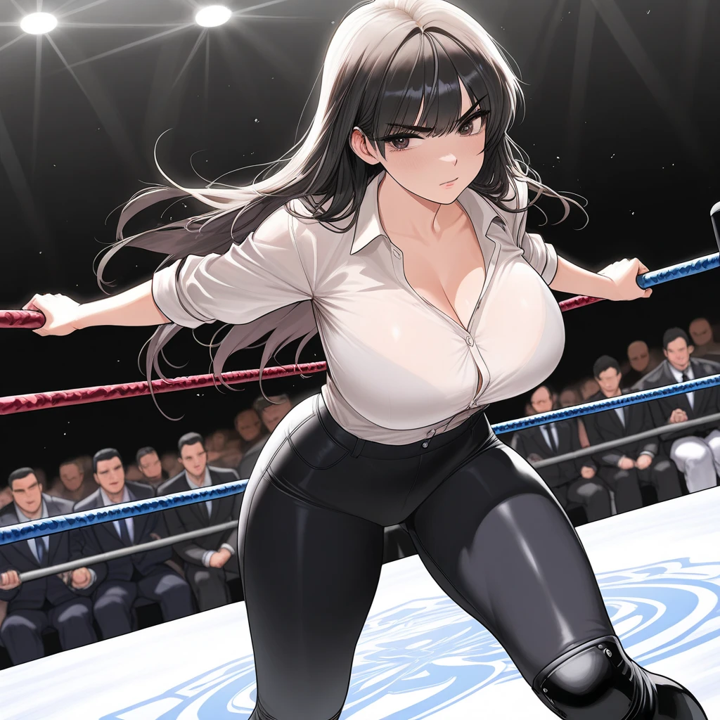 (masterpiece),(best quality), Rosa, main outfit, ushiromiya ascot, boots, ((Tight leotard)), ((sexy pose)), ((Wrestling ring)), (Big tits), (Wide hips), best quality best quality,