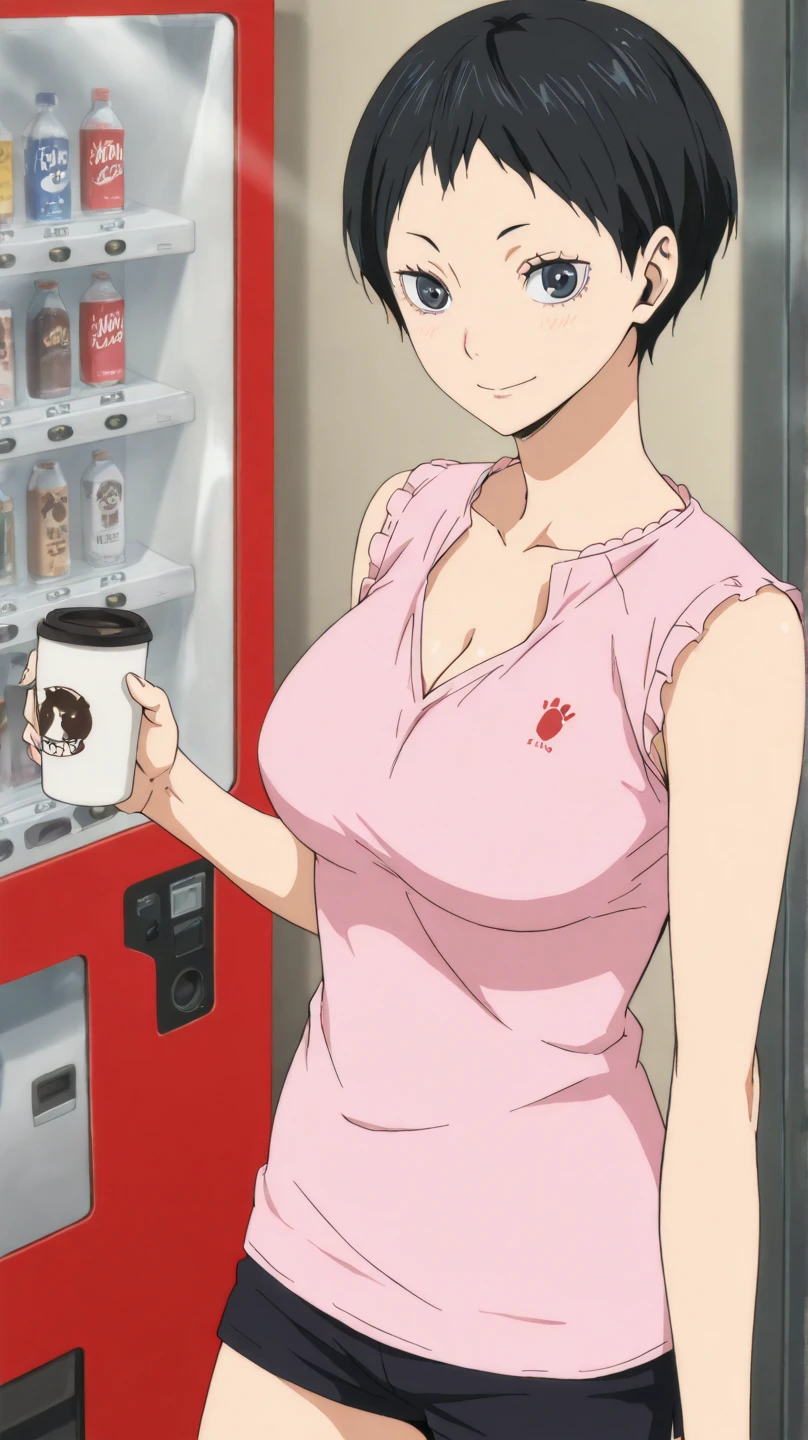 Japanese girl drinking from a glass, she is wrapped in a yellow towel, asian brunette girl drinks glass of milk. confident stance. breasts center shot, smooth soft highly detailed body. Realistic.