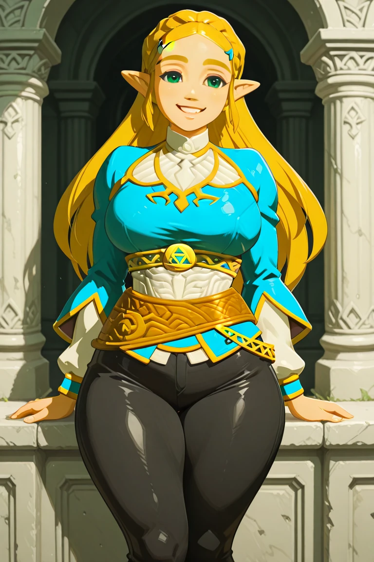 best quality, masterpiece, solo, 1girl, wide hips, thick thighs, looking at viewer,furry, animal ears,, pricess zelda, nintendo, the legend of zelda, botw,