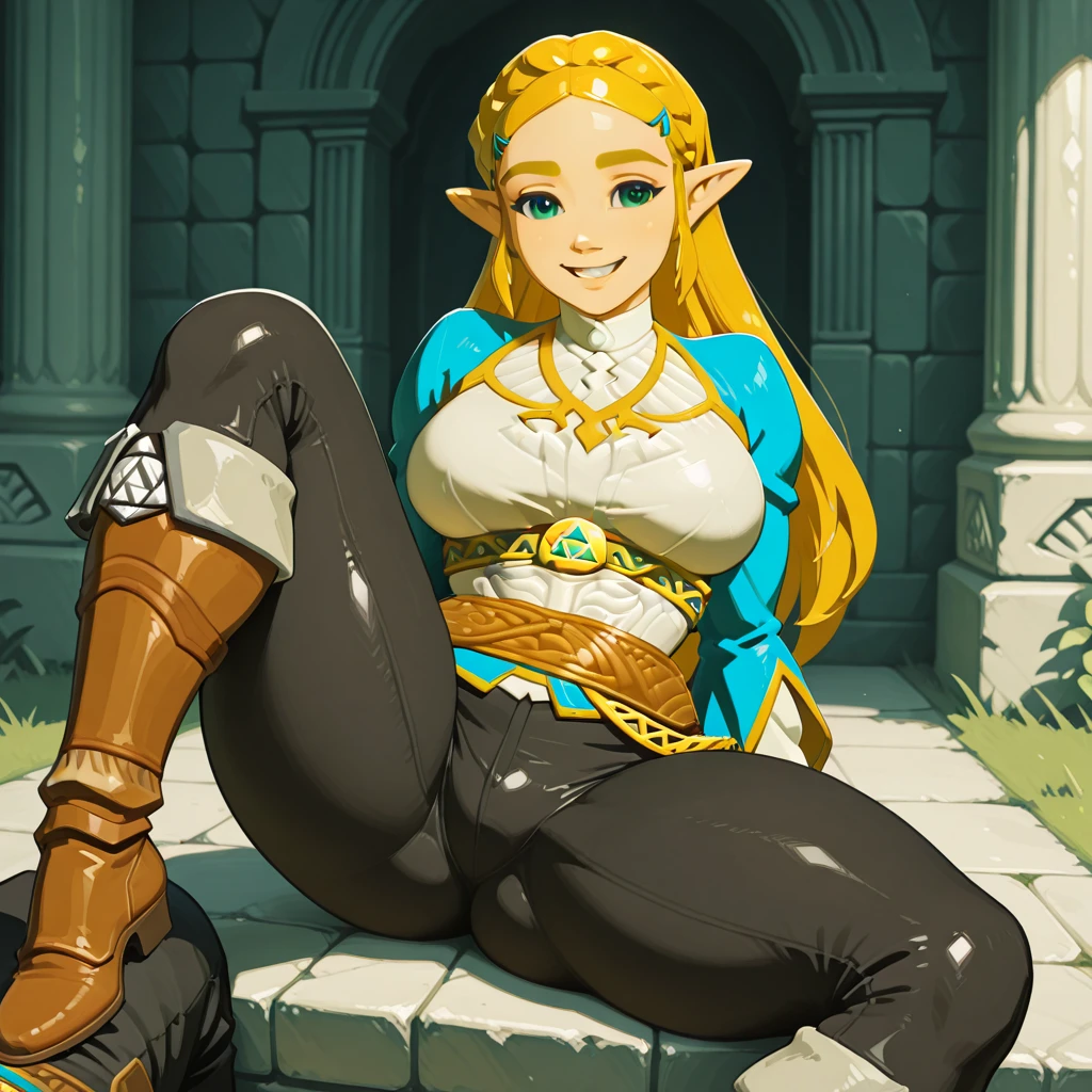 Zelda\(Princess\), 1girll, Solo,Stick out your tongue,Open your legs,Expose the soles of your feet,Be red in the face,perspire,The feet are sexy