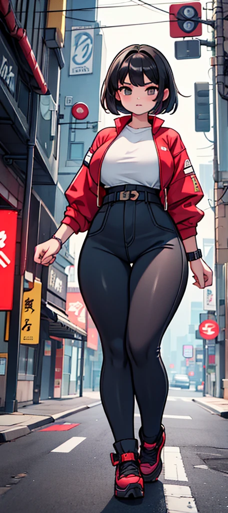 1girl, cute, 3d, red black and white car racing tight uniform, jeans, full body shot, breasts, fat full thighs, mom body, weight gained, hour glass body, round buttocks, soft, in a city, with a kid, pregnant, exposed bear belly, unbuttoned jeans, heavily pregnant