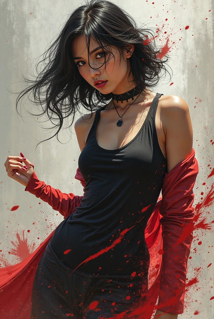 masterpiece, best quality, looking at viewer, facing viewer, bare legs, 1girl, solo, upper body, bow, serafuku, disgusted face, night time, heavy rain, outdoors, city, crop top, navel, wet clothes, drenched, overly long sleeves, hands in sleeves, blood tears, blood marks, dark alleyway, blood splattered on the ground, red bright light, glowing eyes, depth of field,holding a knife,red sky, atmofer,perfect hands
