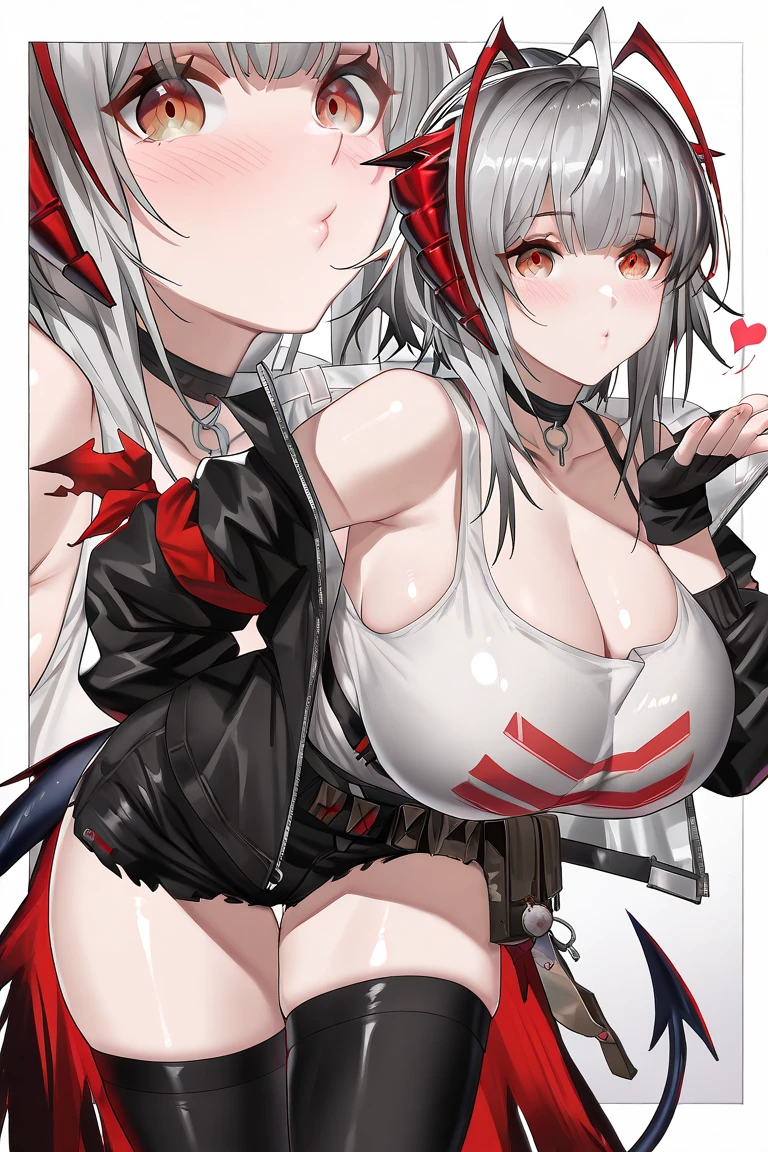 nmasterpiece， of the best quality， PrinzV4， 1girls， 独奏， long haired， cleavage of the breast， looking at the spectator， Large big tits，Large Big breast， mitts， Belly button， Hold， jackets， Yellow eyes， White hair， red haired， O cabelo multicolorido， Open your clothes， Black gloves， Open jacket， Official alternative costumes， Striped hair， Black jacke， hand on hips， underboobs， headware， Banner， Red panties， Queen of the game， Hold the flag，pregnant women with，shot on the body，cum on stomach，The white liquid is drizzled all over the body