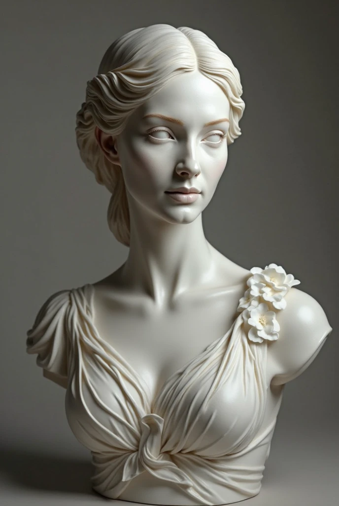 A beautiful woman historical potrait size sculpture with extremely textured white background