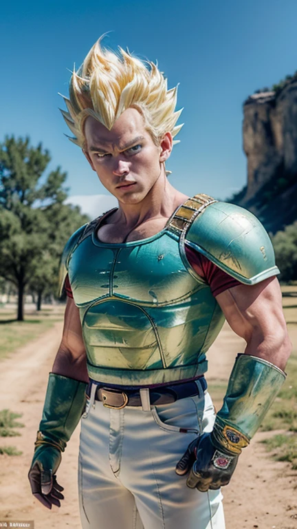 (masterpiece), (extremely intricate:1.3), (realistic), beautiful lighting, solo, looking at viewer, blue eyes, platinum blonde hair, (cowboy shot), (black saiyan armor), black bodysuit, mountain background, 1girl, upper body, white skin, sharp focus, dramatic, award winning, cinematic lighting, octane render, unreal engine, volumetrics dtx, (film grain, blurry background, blurry foreground, bokeh, depth of field, sunset, motion blur:1.3), young, from below,(((Bardock with dragonball z super armor))).