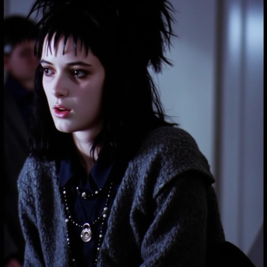 beautiful, (masterpiece:1.2), (best quality:1.2), perfect eyes, perfect face, perfect lighting, goth, 1girl, black choker, black eyes, short black hair with full bangs, black pantyhose, black tanktop underneath black mesh long sleeve sheer shirt,breasts, choker, cleavage, collarbone, black lips, grin, large breasts, lipstick, looking at viewer, makeup, miniskirt, pantyhose, purple eyes, short hair, skirt, smile, solo, thick eyebrows <lora:FAIRUZA_BALK_XL-000006:1>, Fairuza Balk, outside school