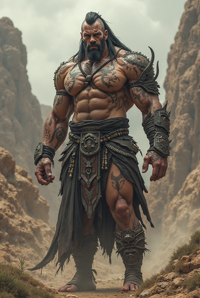 Muscular warrior with tattoo