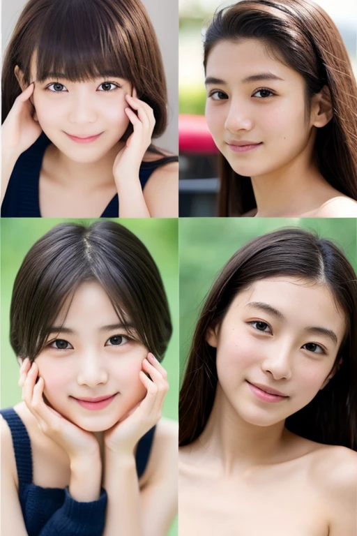 (masterpiece:1.3), (8K, Photorealsitic, Raw photography, Top image quality: 1.4), Japan high school girls、medium hair、cleavage of the breast:1.2、Super Detail Face、Eye of Detail、Bring your chest together、sharp focus:1.2、、light brown hair、top-quality、masterpiece、超A high resolution、(Photorealsitic:1.4)、Highly detailed and professional lighting smile、Loose and light knitwear、Shoulder out、slender、serious facial expression、medium-haired、Fatal position.