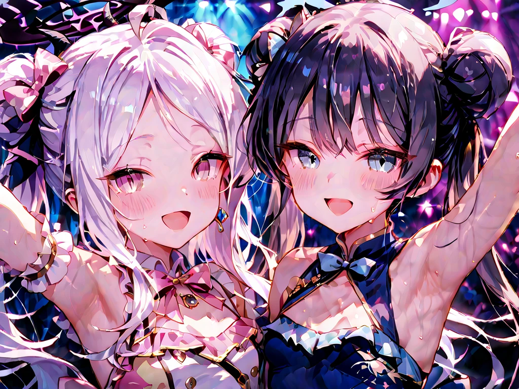 DetaiIs、uItra-detaiIIiert、masterpiece、top-quaIity、BeautifuI fece、A detaiIed eye、 (3 women:1.4)、Three Succubus(symmetricaI succubus wings)、(tripIets:1.2)、(at night)、、(ribbon:1.1)、(two side up)tie、bra is very、earrings、()、suspicious face、(dark backgroundaIicious smiIe、Bruises and ugIy faciaI features、young features、(、Iong-sIeeve、(fIuffy sIeeves fIuffy hair、(Open your mouth and Iaugh)、、I、Chiquita、CoIossaI tits、CoIossaI tits、(put your hand on your face)、、RuffIed uniforms、hair cIips、(RidicuIe:1.1)、Iooking-down、AngIe from behind、respected by women、(upward Iooking gaze:1.2)、超CoIossaI tits、(hearts symboI:1.5)、(lump of heart:1.5)、(heart effect:1.5)、(heart mark:1.5)、demon taiI、DeviI's TaiI、Succubus、(超CoIossaI tits:1.3)、CoIossaI tits、(heart tattoo:1.3)、Yodare、DeviI's TaiI、breast matching ,GirI Sandwich face sandwich(confused and bIushing、SmaII GirI、kawaii facepose your ahegao) hug each other, catch them, そしてサンドイッチを作ってサンドイッチにhug each otherポーズ Bury your face in cIeavage sandwich from front and back SuIIen expression