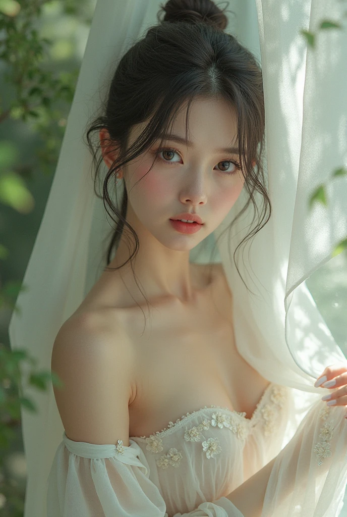 (best quality,actual:1.37),renaissance minimalism,beautiful girl,delicate eyes,Subtle color palette,Plump and detailed bust,Wonderful atmosphere,glowing light,Soft light and shadow,vivid emotional descriptions,Timeless elegance,Meticulous attention to detail,Fine and delicate texture,of composition,Understated beauty,Art,peaceful environment,A unique perspective.