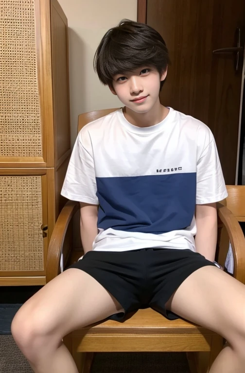 A young, cute 17-year-old Korean teenager, with a very beautiful, smooth face, black hair, and a slim, naked body, lying on the bed