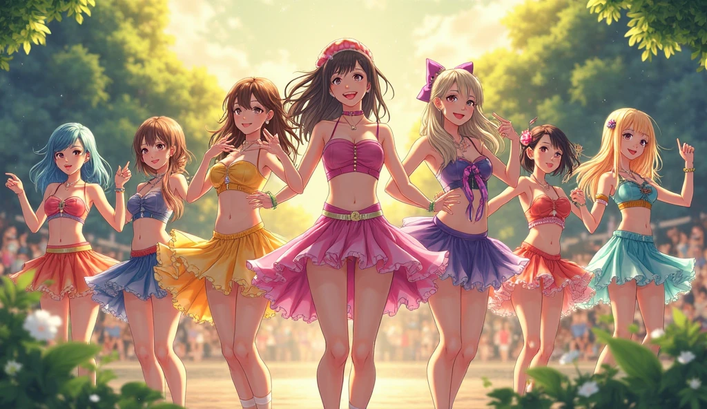 {{Teenage female, caucasian, hundreds of girls, many girls, crowd shot}}, looking at viewer, hazel eyes, extremely detailed, brown hair, blonde hair, red hair, black hair, pink bikinis, pool, matching bikinis, crowd of girls, happy, best quality, high quality, extremely detailed anime screencap