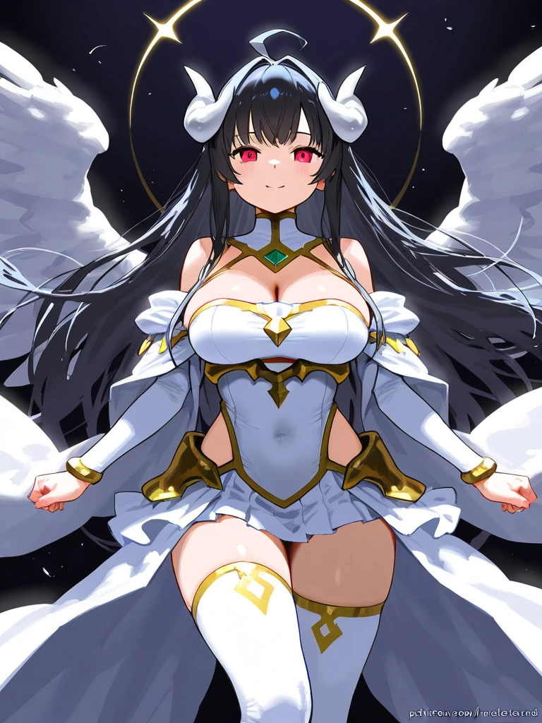 top-quality、a closed mouth、1 person、独奏、(悪に堕ちたshinka_nibutani:1.5)、Standing、Black wings、absolute reference to center、Fallen Angelの姿をしたシンカ, 悪魔の姿のshinka_nibutani、war in the underworld、Fallen Angel、Black clothe、 (For dark hair:1.5),Very long black hair, Black Gloves, garter strap,(shinka_nibutaniは悪に落ちた:1.10)