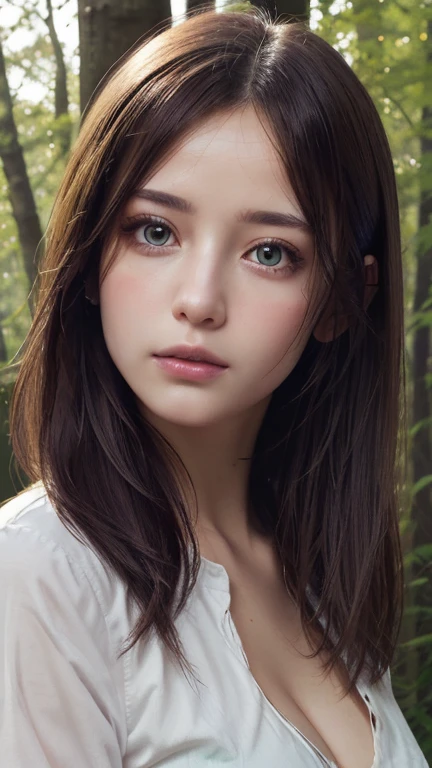 ((best quality)), ((masterpiece)), ((perfect face))、Detailed and clear photos、((two beauties in the forest))、nude、smile