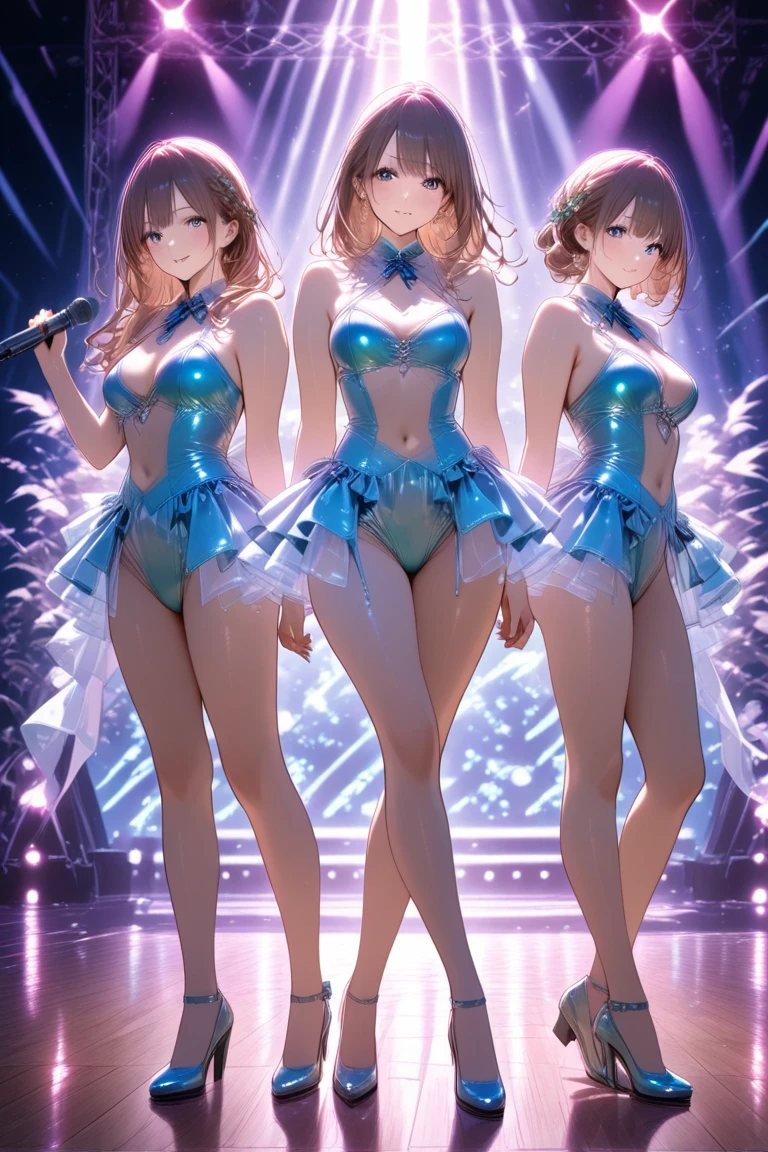 
masterpiece, ((Highest quality))、Idol Concert、(three cute naked girls、A good friend、sing、dance、kawaii:1.4、、smile:1.3、smile、Mr.々Hair style、pubic hair)、(((Full nudity、tits、Pussy)))、(Realistic and detailed skin texture、Idol&#39;s clothes:1.2、hair ornaments、Concert Stage)