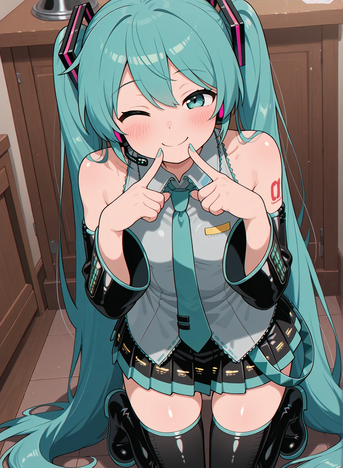 hatsunemiku, miku hatsune, ahoge, aqua eyes, aqua hair, crossed bangs, hair between eyes, hair ornament, headphones, long hair, twintails, BREAK aqua necktie, black footwear, black skirt, black sleeves, boots, collared shirt, detached sleeves, grey shirt, necktie, pleated skirt, shirt, skirt, sleeveless, sleeveless shirt, thigh boots, tie clip, BREAK looking at viewer, BREAK outdoors, city, BREAK (masterpiece:1.2), best quality, high resolution, unity 8k wallpaper, (illustration:0.8), (beautiful detailed eyes:1.6), extremely detailed face, perfect lighting, extremely detailed CG, (perfect hands, perfect anatomy), Get blush, heart shaped eyes, Used big condom hold in mouth, Spread legs wide, (((semen overflowing from the vagina))), ((Open your pussy with the fingers of both hands)), NSFW, no mosaic, (((Girl trembling with sexual climax))), Ahegao. (((Above rolling her eyes))). (((Girl trembling with sexual climax))).
