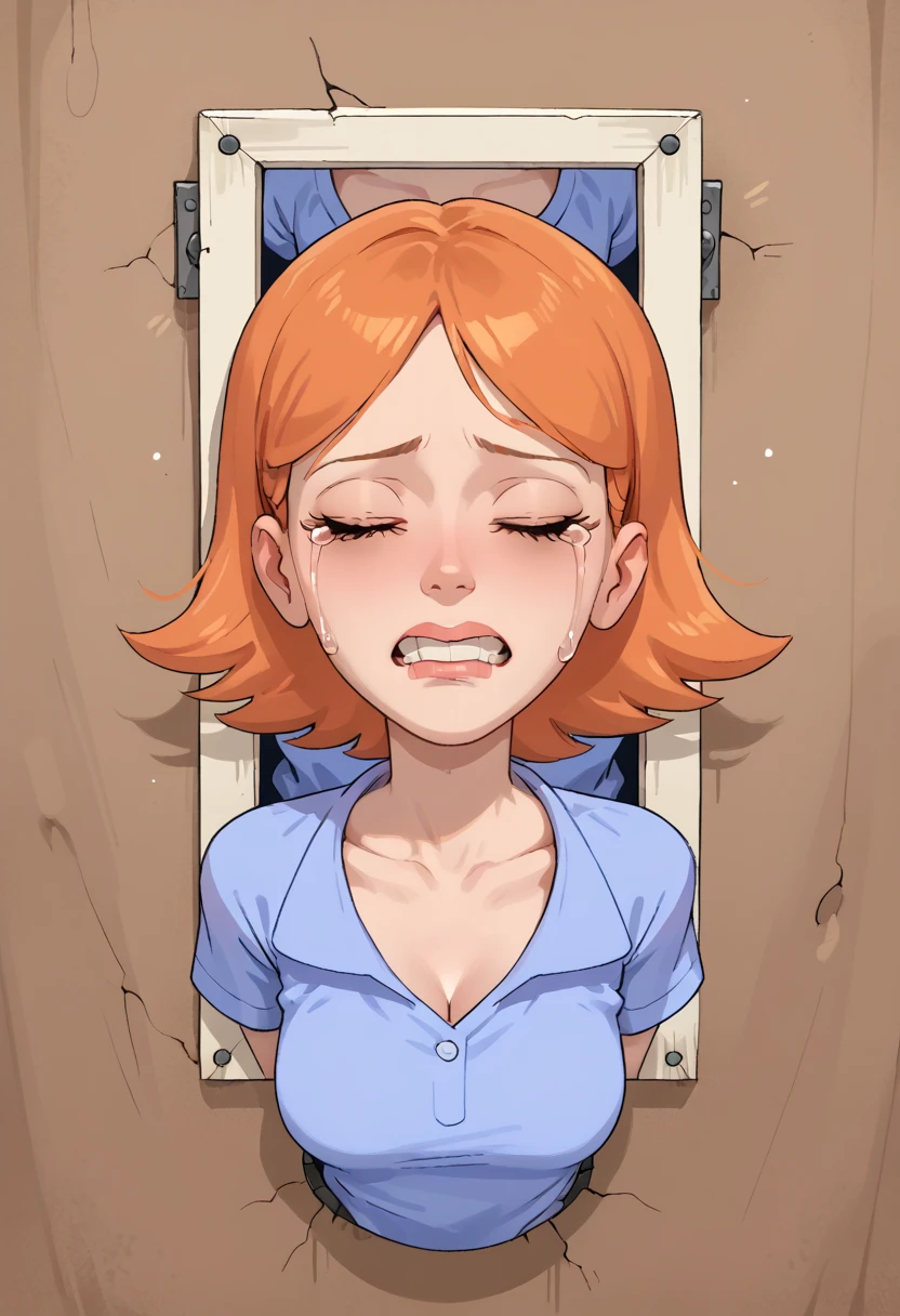 score_9, score_8_up, score_7_up, 1girl, solo, Shaggy Rogers, (female:1.5), female focus, female body,brown hair, long hair, green shirt, standing, cleavage, hands on face, nervous, oversized shirt, looking at you, inside a room, abandoned room, dark room, night