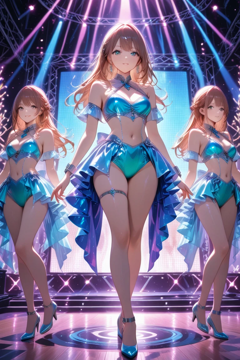 ((mejor calidad)), ((obra maestra)), (detallado) mejor calidad, 3 mujeres cuerpo completo, full body, 3 girls, 3 mujeres, dancing, sexy body, dance