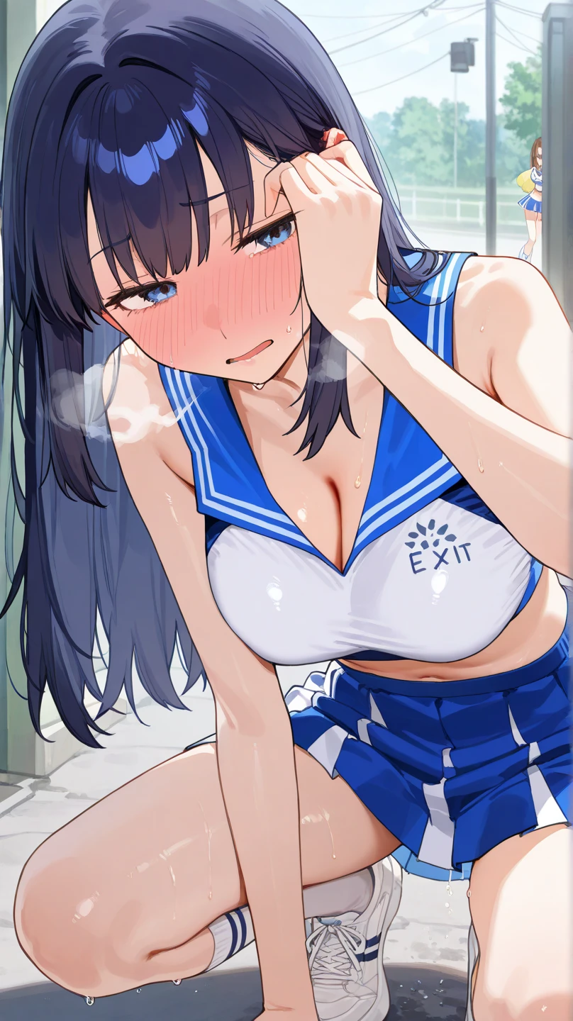 ((Girl having intense vaginal sex with man:1.3)), Anime One Girl, Haruka Pokemon, Brown Hair, short hair, Blue eyes, Big Breasts, Chest cleavage, Bounce, 胸がゆ揺れてる, 胸が揺れてる, Thighs, indoor, 32K,Super detailed,Ultra-detailed, White gym clothes,Navy Blue Bloomers, Black knee socks, My chest is shaking wildly, whole body, , {{A Pokemon trainer sees ハルカ passing by and has Metamon transform into an adult ハルカ and engage in intense vaginal sex with her.}}, Intense piston movement between a man's legs, NSFW
