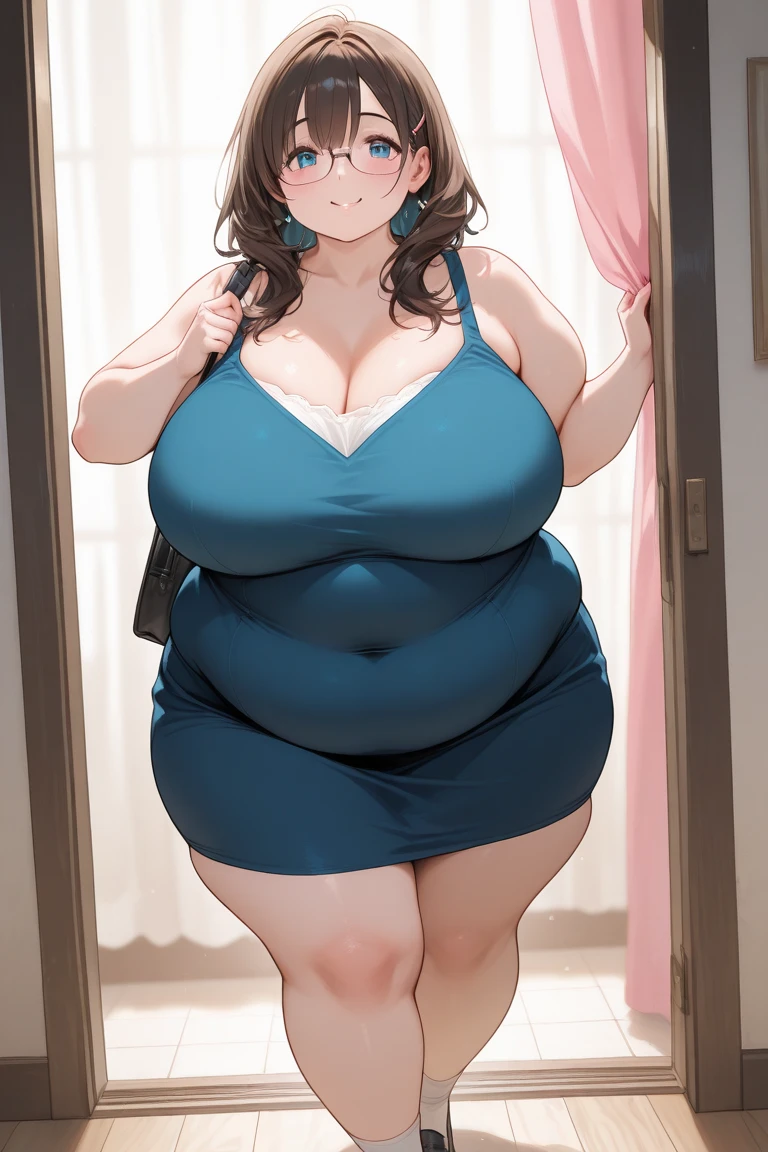 score_9, score_8_up, score_7_up, 1girl, cartoon, milf, chubby, dress, looking down, surprised