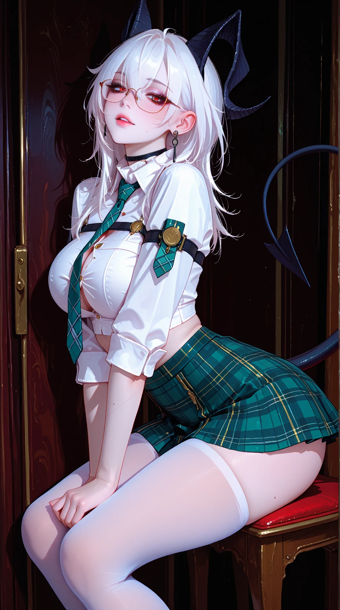 (Highest quality, High resolution, Very detailed), 1 female, Silver Hair, Long Hair, Reddish brown eyes, suit skirt, Nude, pussy, vaginale, ((pussy juice)), secretary, 24th generation, Beautiful woman, mature, quiet, Calm, Large Breasts, A small smile, office,