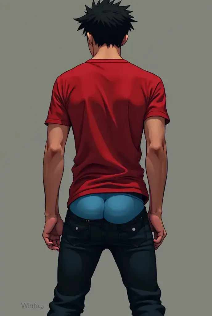 light White skin, short curly hair, male, male, masculine, light brown skin, brown, brown hair, brown eyes, tight White body suit, black boots, large thighs, muscular, feminine body, slim waist, male, large hips, full body, one person, Rear bottom view