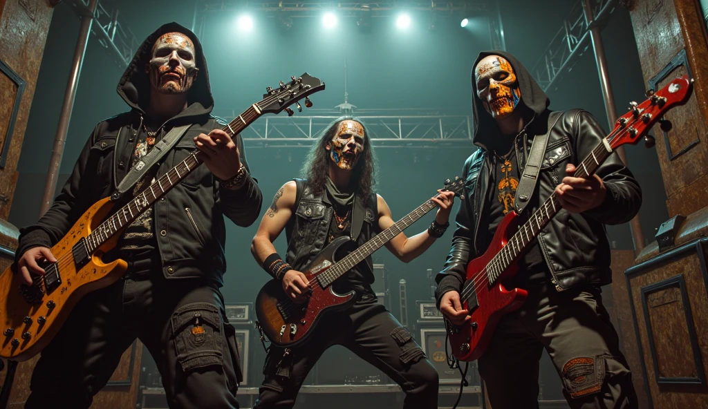 On a stage of molten lava, hell idols perform a live concert. Their microphone stands are made of chains, and the audience is packed with skeleton fans cheering wildly.
