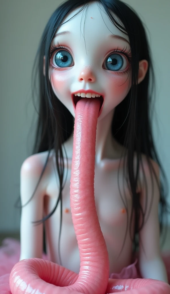small petite, petite body, flat chested,Dark Hair, Purple ribbed full body sweater dress hanging off shoulder,, man infront pants down, pull your pants down, girl mouth open, sucking, sucking hard, licking, mouth open, penis in mouth, kneeling down, side view
