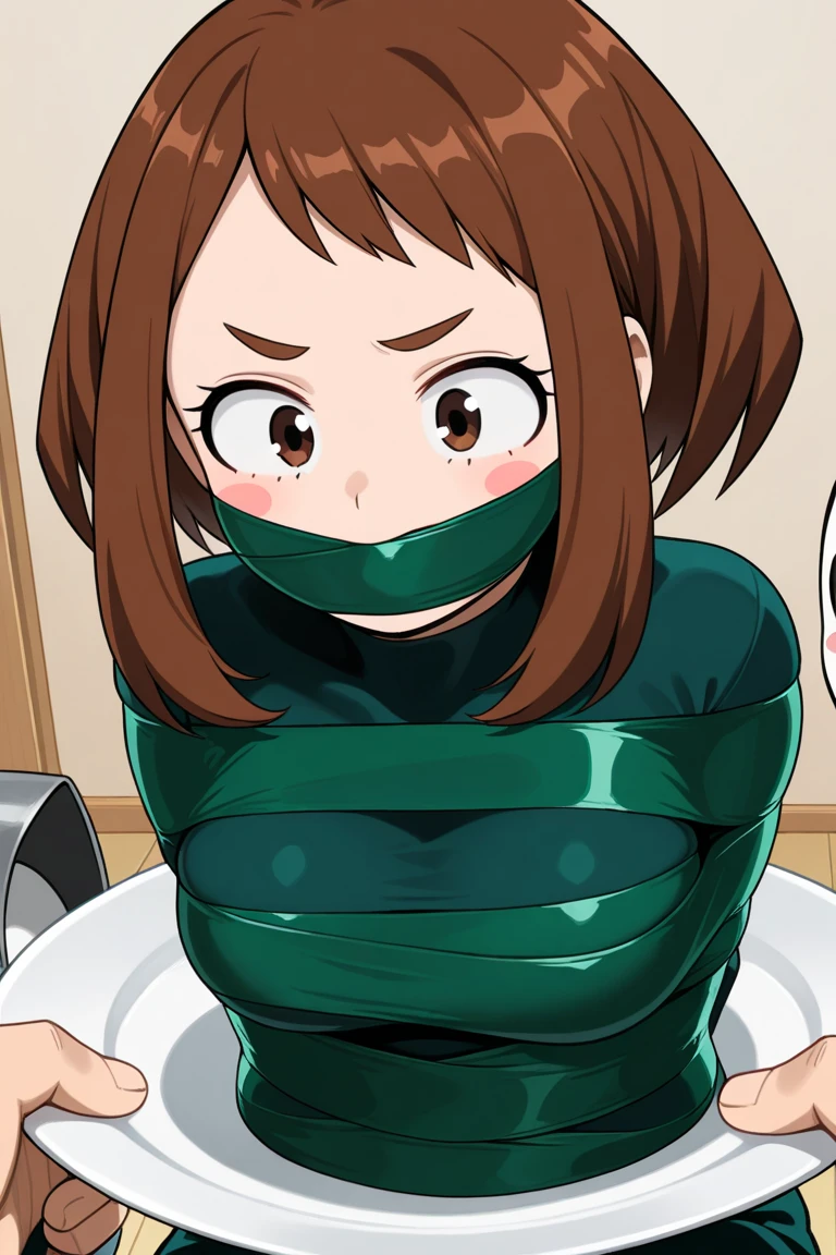 (( midoriya inko, green hair, short hair, short ponytail, green eyes, large breasts, curvy, plump, nude, Ballgag )), ((2 comic panels, sleeve page)) , ((recuadros de texto, gag  )), ((2 comic panels, Speech bubble + Habla flecha (symbol)+ japanese comic book, burbuja + the one sentence inside a text bubble )) , ((recuadros de texto, frown, nude, Nwsf, nude , nude, gagged, bondage shibari, manos y brazos atados, bdsm, Arms tied behind the back, arms behind the back, Arms tied behind the back, muslos atados, patas atadas, Gagged, bound arms, arms behind back, de frente, Ball Gag, bdsm,bondage, gagged, sitting position, Kneeling position, in the room, ball gag color roja, gag de correas, viendo hacia el espectador, looking towards the camera, shrimp position, babear, babeando, saliva en la gag, basement, sonrojada, en celo, Ballgag red, viendo al espectador, sin curvas, muslos delgados,
