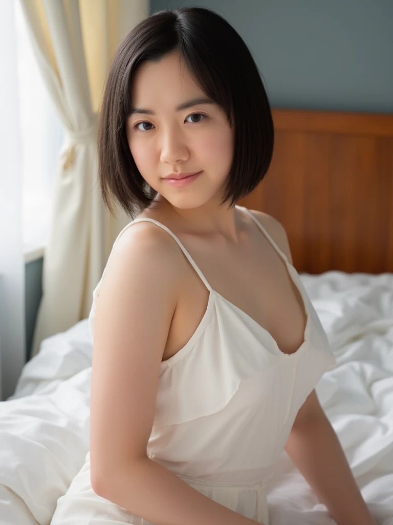 lens: 135mm f1.8,(Highest quality),(Tabletop:1.1), (Beautiful 14 year old Japanese girl),  (Moist lips), Narrow eyes, double eyelid,Delicate clavicle,Flat Chest,Very short hair、,
 (Let me me me&#39;Let me me&#39;Let me&#39;Let&#39;s take another look),  shame, A faint smile,
(Stylish rooms:1.2), Professional Lighting, 
(school uniform), (Sunburned skin:0.2),Full body photo、Full Body Focus,(((Half naked)))。 figure、Tube top bra
